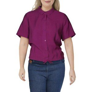 NWT  Alfani Women's M  L Shirt Top Purple Fuchsia Collar Short Sleeve Button NEW